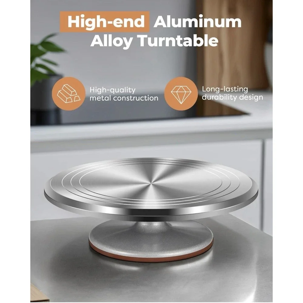 Kootek Aluminium Alloy Revolving Cake Stand 12 Inch Rotating 12 Inch, Silver